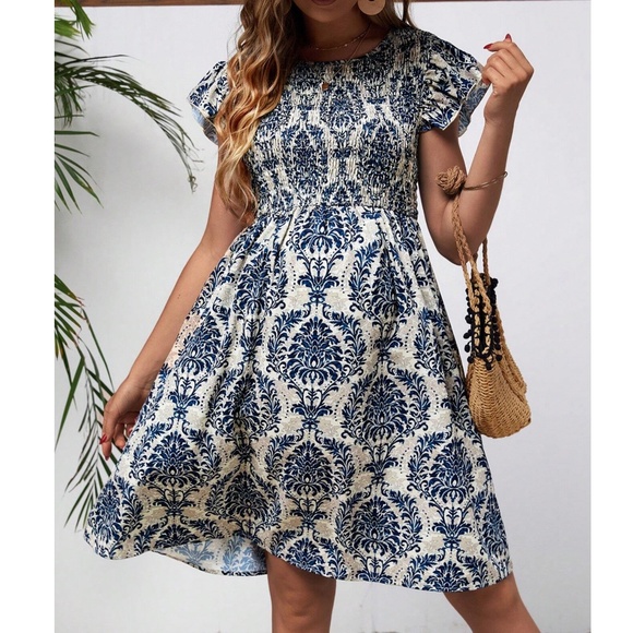 Maternity Butterfly Sleeve Smocked Mini Dress - Picture 2 of 7